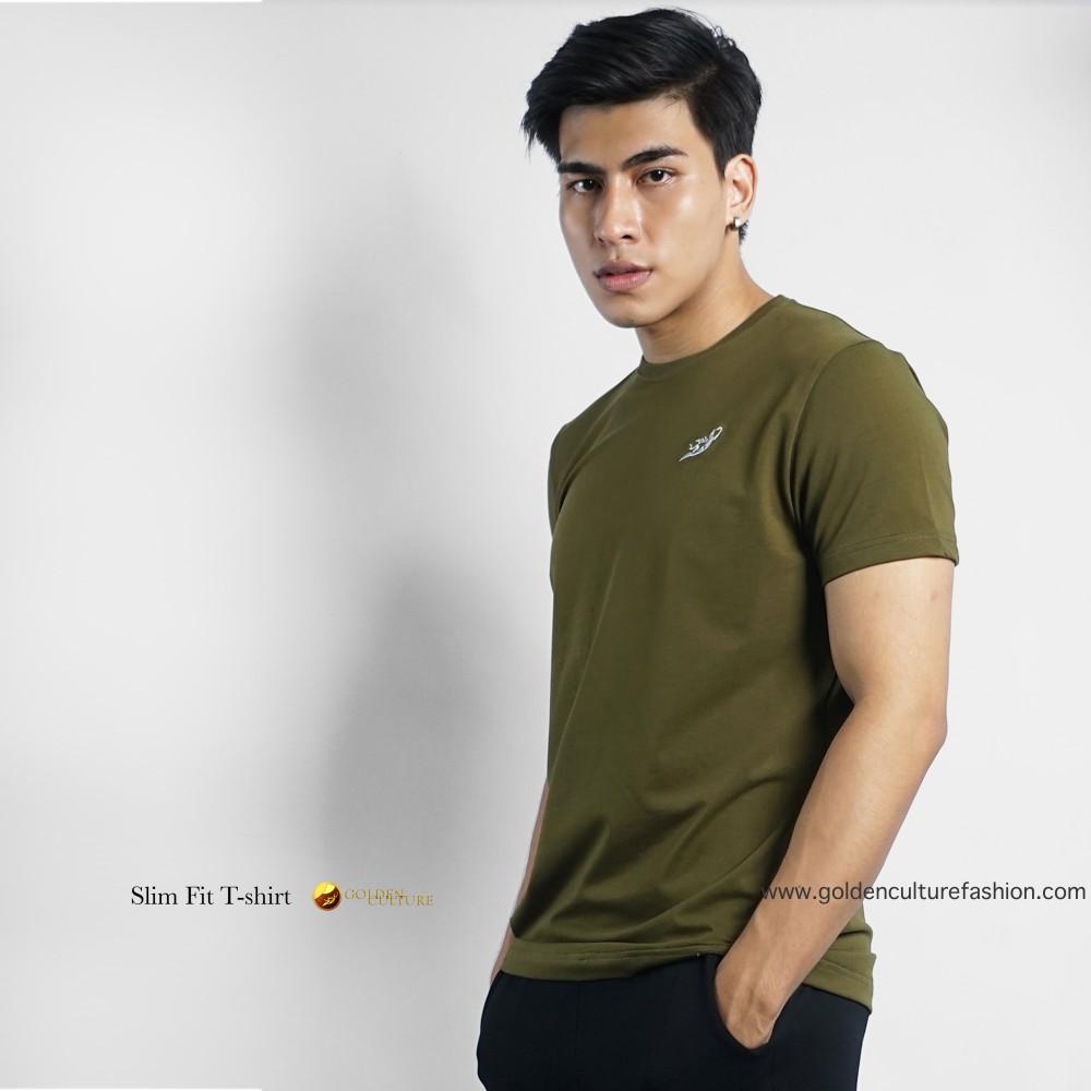 Golden Culture  Premium Loop-Cotton Slim Fit T-shirt (Armygreen)